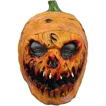 LIANGLIDE Halloween Pumpkin Mask, Halloween Creepy Latex Pumpkin Head Mask Novelty Scary Halloween Costume Party Props, 26*33*28cm, Yellow