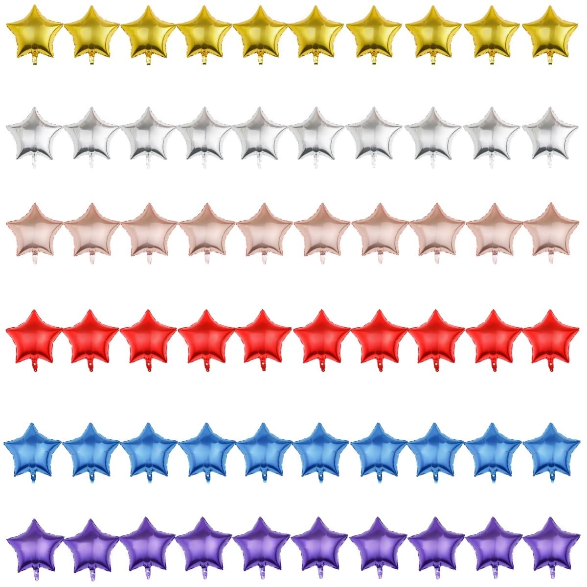 Zuisytm 60pcs Star 5 inch Gold Silver Rosegold Red Blue Purple Foil Balloons for Birthdays Valentines Engagement Wedding Baby Shower
