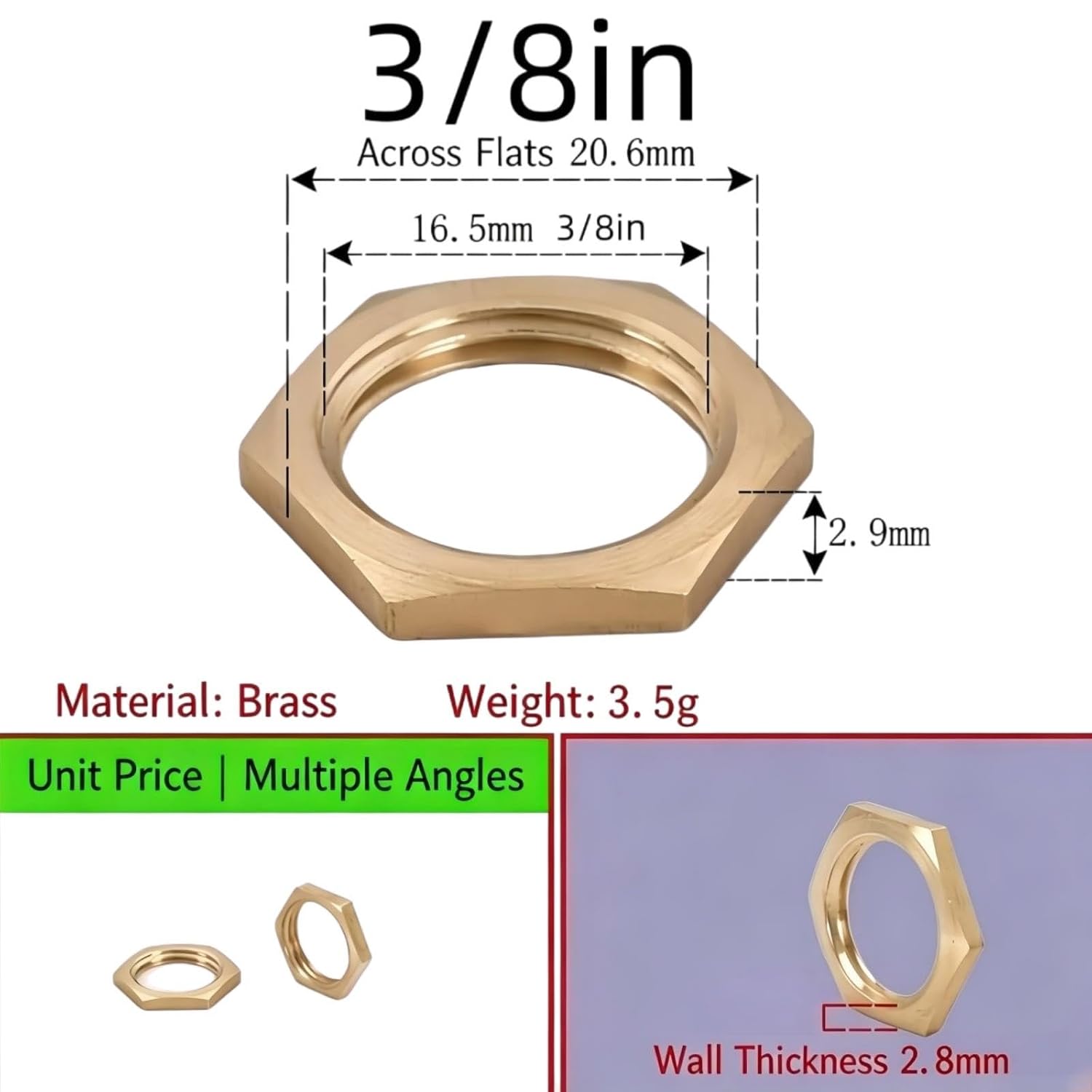 Brass Hex Jam Lock Nut, BSP Thread,Heavy‑Duty Locknut for Plumbing Fittings