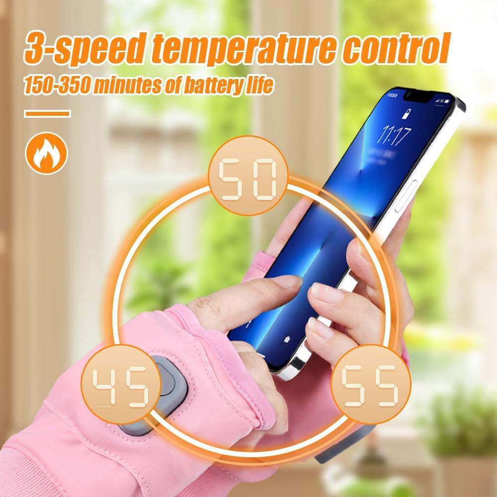 Guantes Calefactables USB Mujer 2026 - Recargables sin Dedos con Control Térmico Inteligente, Ideales para Exteriores, Ciclismo y Nieve