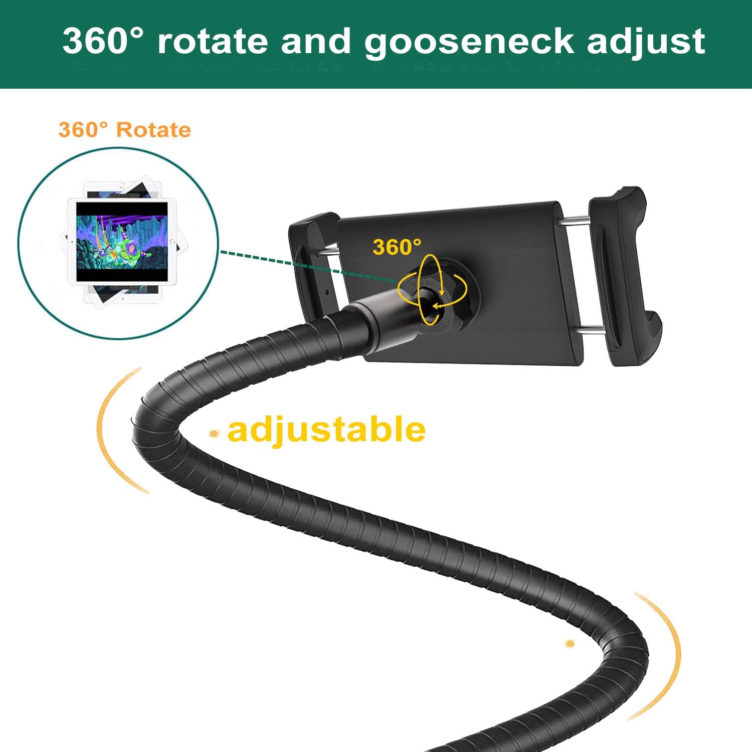 Car Seat Rail Floor Tablet Mount Truck Vehicle Holder for 4-13" Tablet & Phone, Heavy Duty 19.7 inch Gooseneck Arm Holder for iPad Pro 12.9 11 Air Mini, Samsung Tab, Galaxy Z Fold 4, iPhone