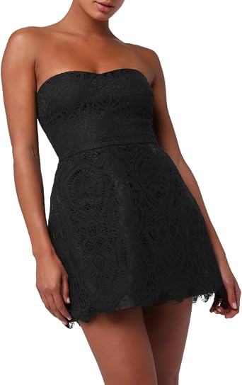Lulus INES Lace Caged Mini Dress Womens Strapless Crochet Lace A-Line Cocktail Dress