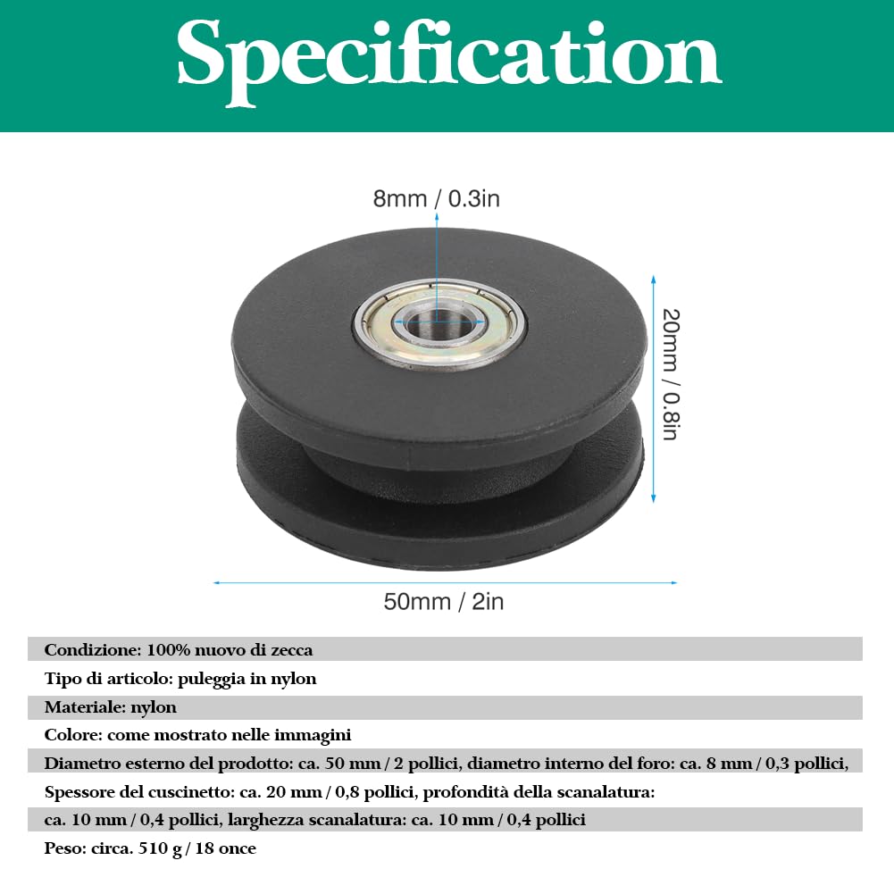 10 Pz 50mm Cuscinetto in nylon Ruota Puleggia Cuscinetto Fitness Sostituzione Ruota Puleggia Attrezzatura da palestra a casa Attacchi per macchine Esercizio Accessorio per allenamento della forza
