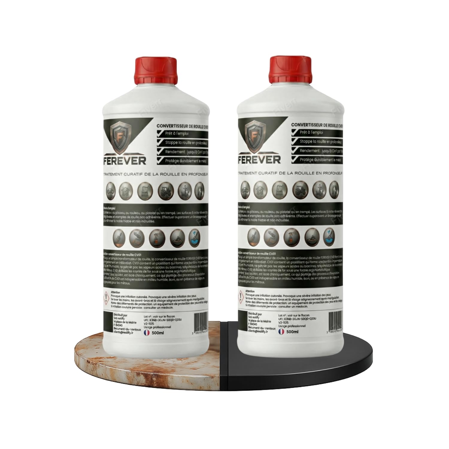 Convertitore di ruggine antiruggine in metallo | Stop Ruggine Carrozzeria Auto & Esterno | Distruttore di Ruggine – Pellicola Protettiva Nero Opaco | Pronto per la verniciatura | Pennello (2x 500 ml)
