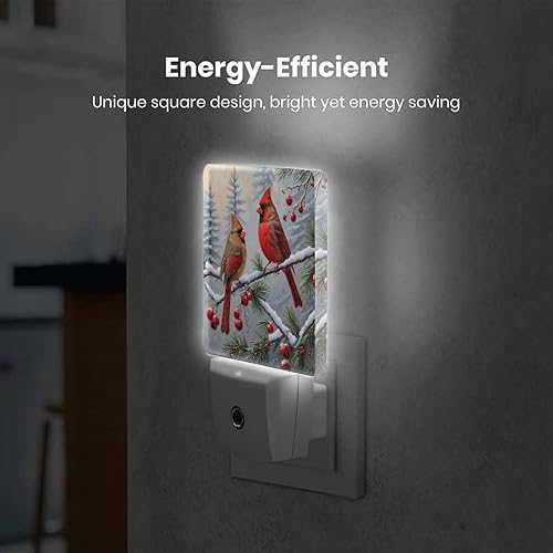 Miniatura 5 de Luz nocturna de Cardenales de Navidad, paquete de 2 luces nocturnas de Navidad enchufables del atardecer al amanecer, luz nocturna LED para