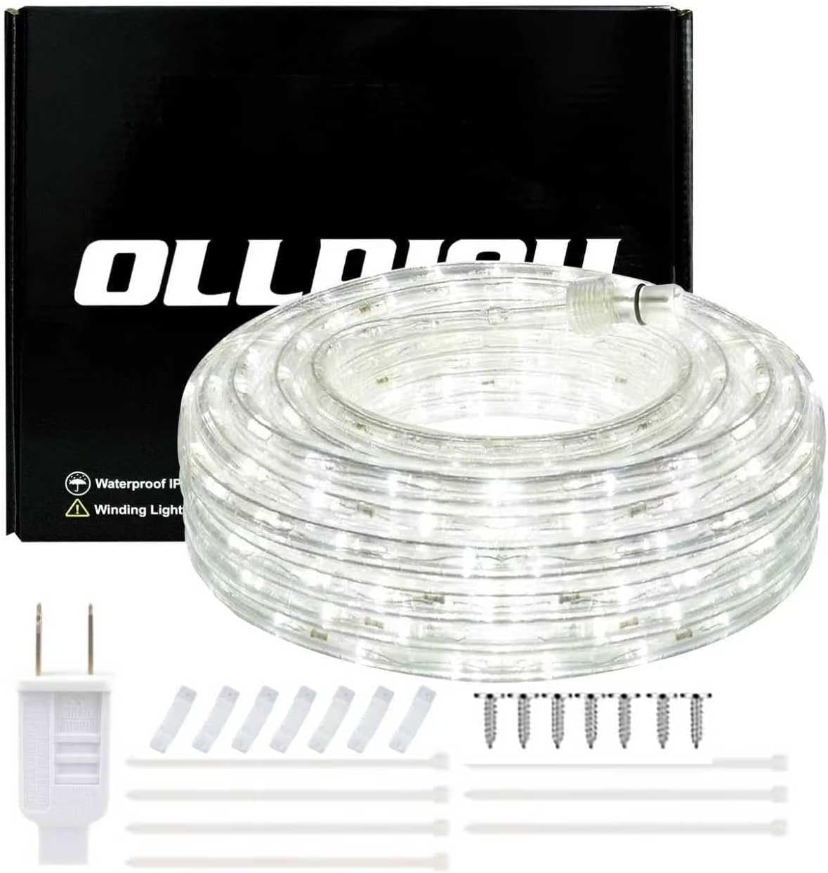 20ft LED Rope Lights, IP65 Waterproof Connectable 110V 6000K 144LED Daylight White Rope Lighting, Flexible Plug-in String Lights for Outdoor Indoor Patio Christmas Halloween Party Decoration