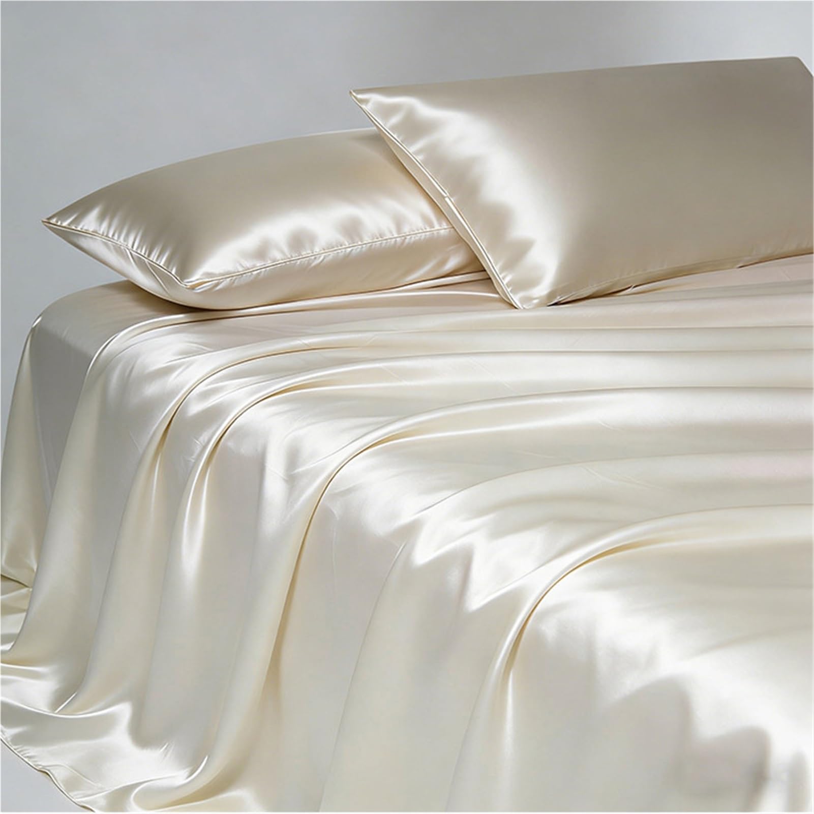 Sabanas encimeras de satén 170x230cm 230x250cm 250x250cm Sábana Plana Sedosa ultrasuave de Lujo Ropa de Cama Sedosa for el Cabello y la Piel(Light Gray A,250x250cm+48x74cm x2)