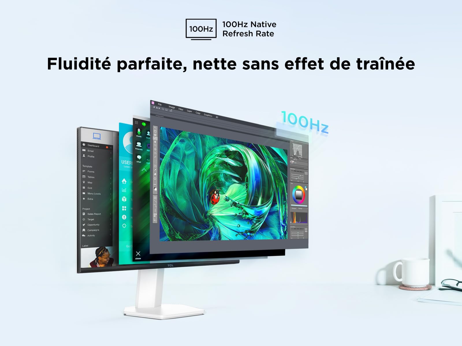 TCL 24G54 – Moniteur Mini-LED 24″, résolution Full HD, 100 Hz, Dalle VA, 450 nits, Fixation VESA, HDR 400, Grand Espace colorimétrique, certifié TÜV Rheinland antiscintillement & Faible lumière Bleue