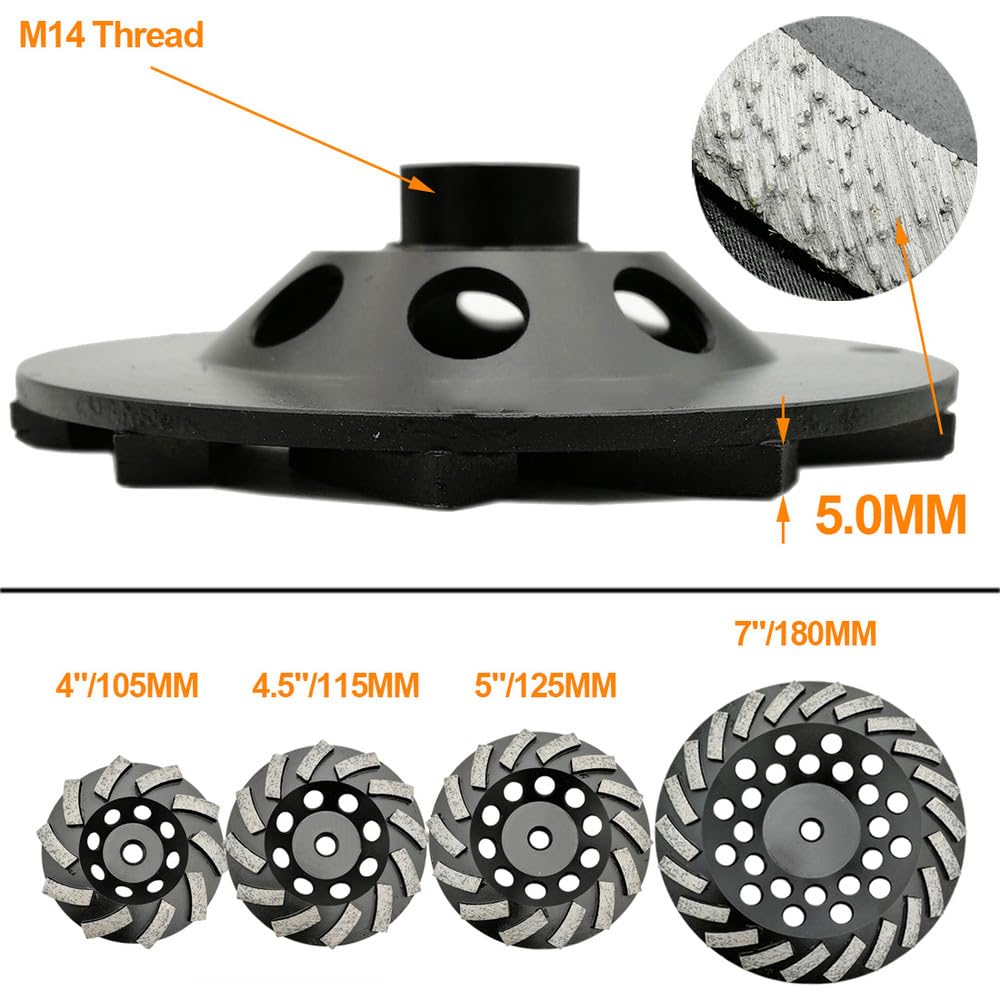 2 piezas de muela de copa de diamante segmentada Turbo Row para hormigón, piedra dura, conexión M14, diámetro de 180 mm, 7 pulgadas, 2 piezas de 180 mm, 7 pulgadas, 1