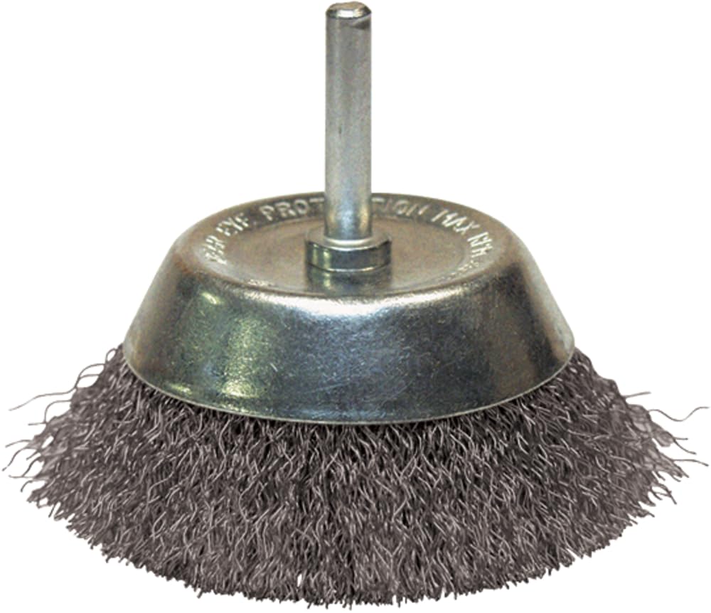 Leman - Lot de 10 brosses coniques sur tige fil acier ondulé décapage dur bois/métal D. 75 mm - Q. 6 mm - fil 0,30-31