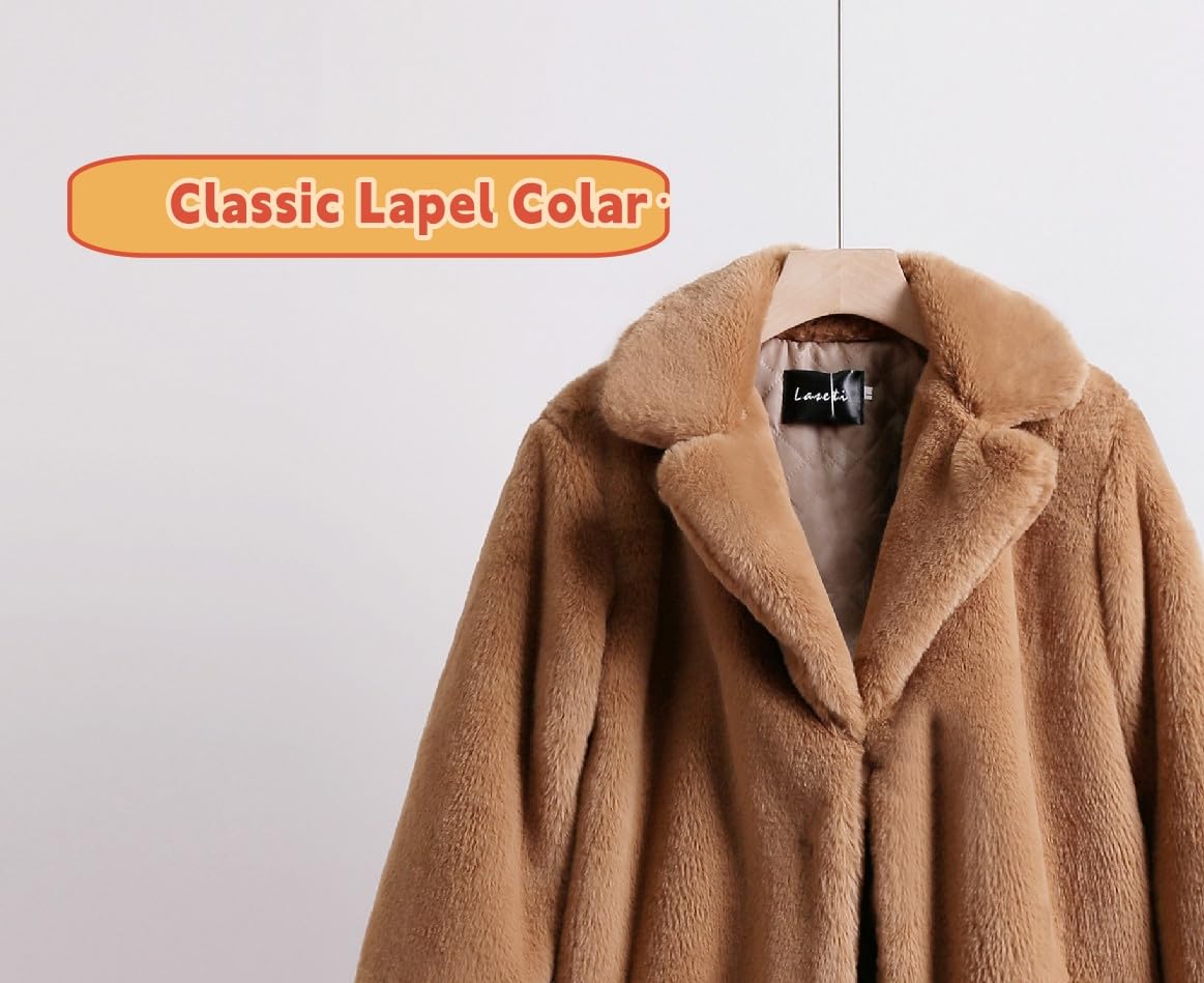 Generico Cappotto Teddy per Donna Cappotti Soffici per Donna Giacche Teddy Lunghe per Donna Trench Elegante con Risvolto Cappotto Invernale Caldo In Peluche Cardigan Oversize Soprabito