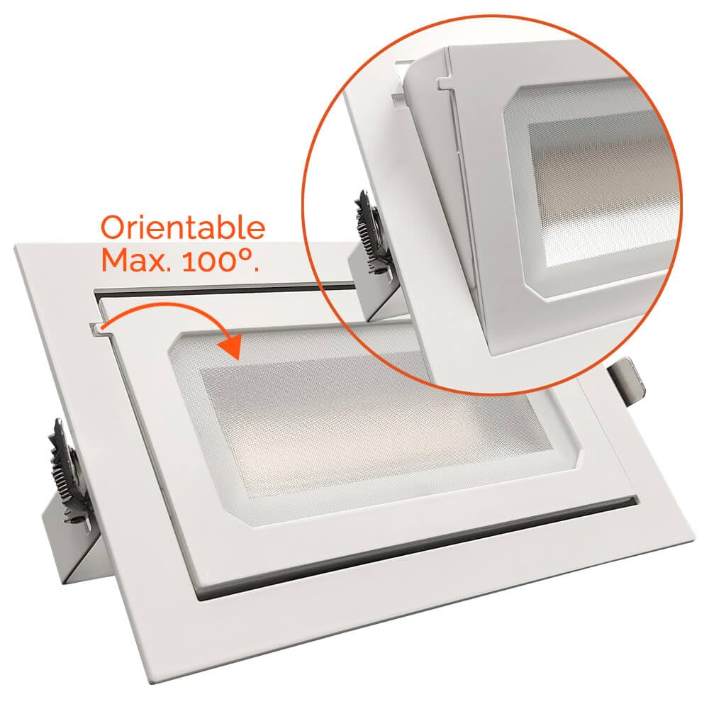 FactorLED Foco Proyector LED 40W, Rectangular 120º, Empotrable, Orientable, Iluminación Interior, Focos para Comercios, Luz Seleccionable CCT 3000K 4000K y 5700K