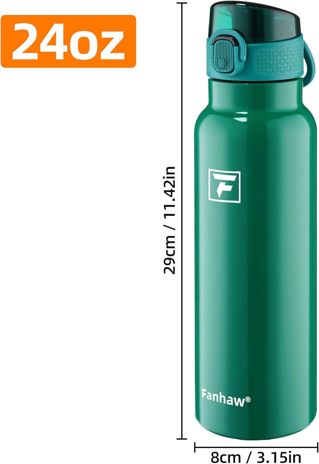 Fanhaw Daylite Series 24 oz Stainless Steel Insulated Water Bottle with Silicone Spout Lid, Double-Wall Vacuum Leakproof Metal Bottle, Anniversary Birthday Gift for Kids, Women & Men (Mars Green)