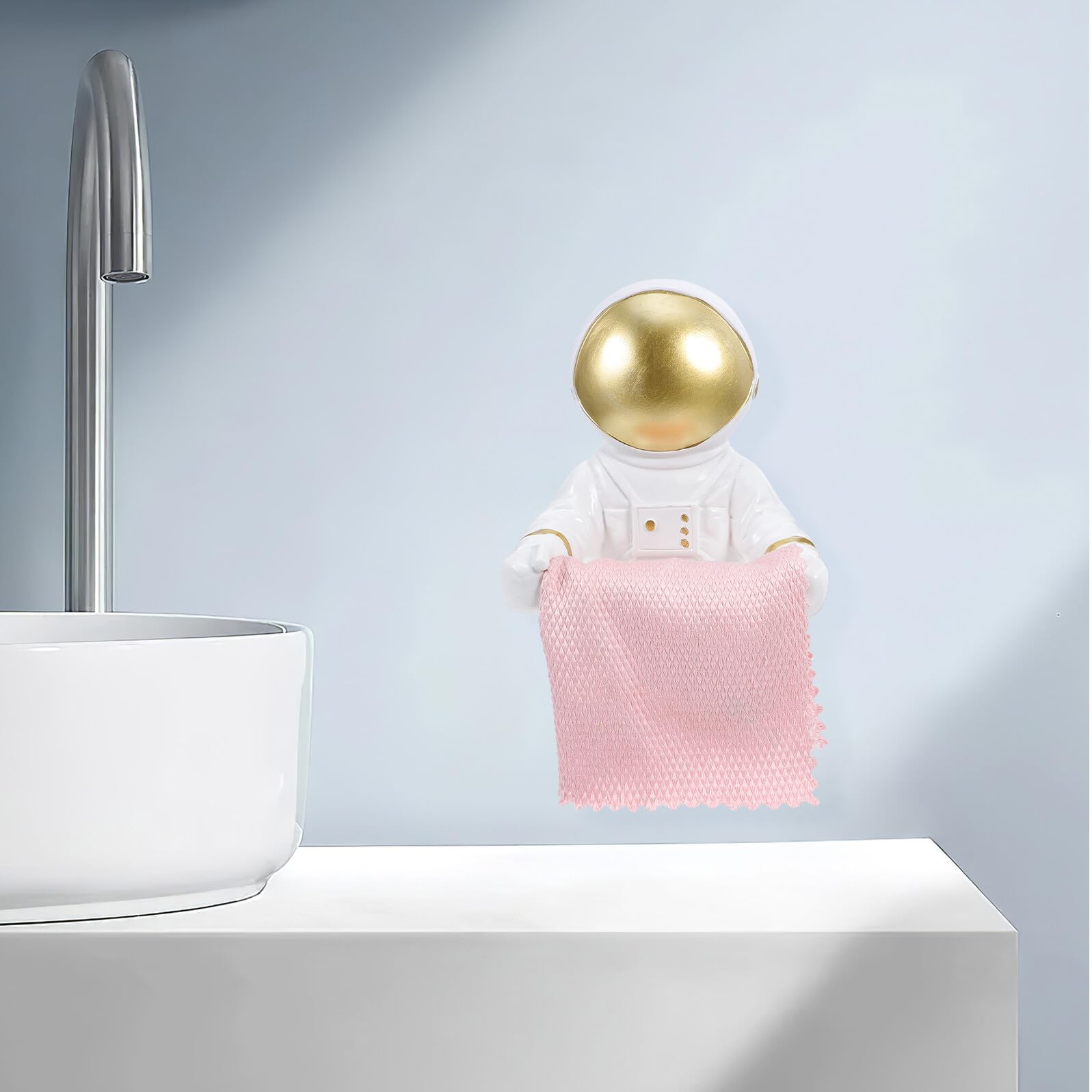 Sosoport Portarotolo da Parete in Resina Oro a Forma di Astronauta, Design Light Luxury Portatile per Appartamenti e Hotel, Supporto Creativo e Pratico per Carta Igienica