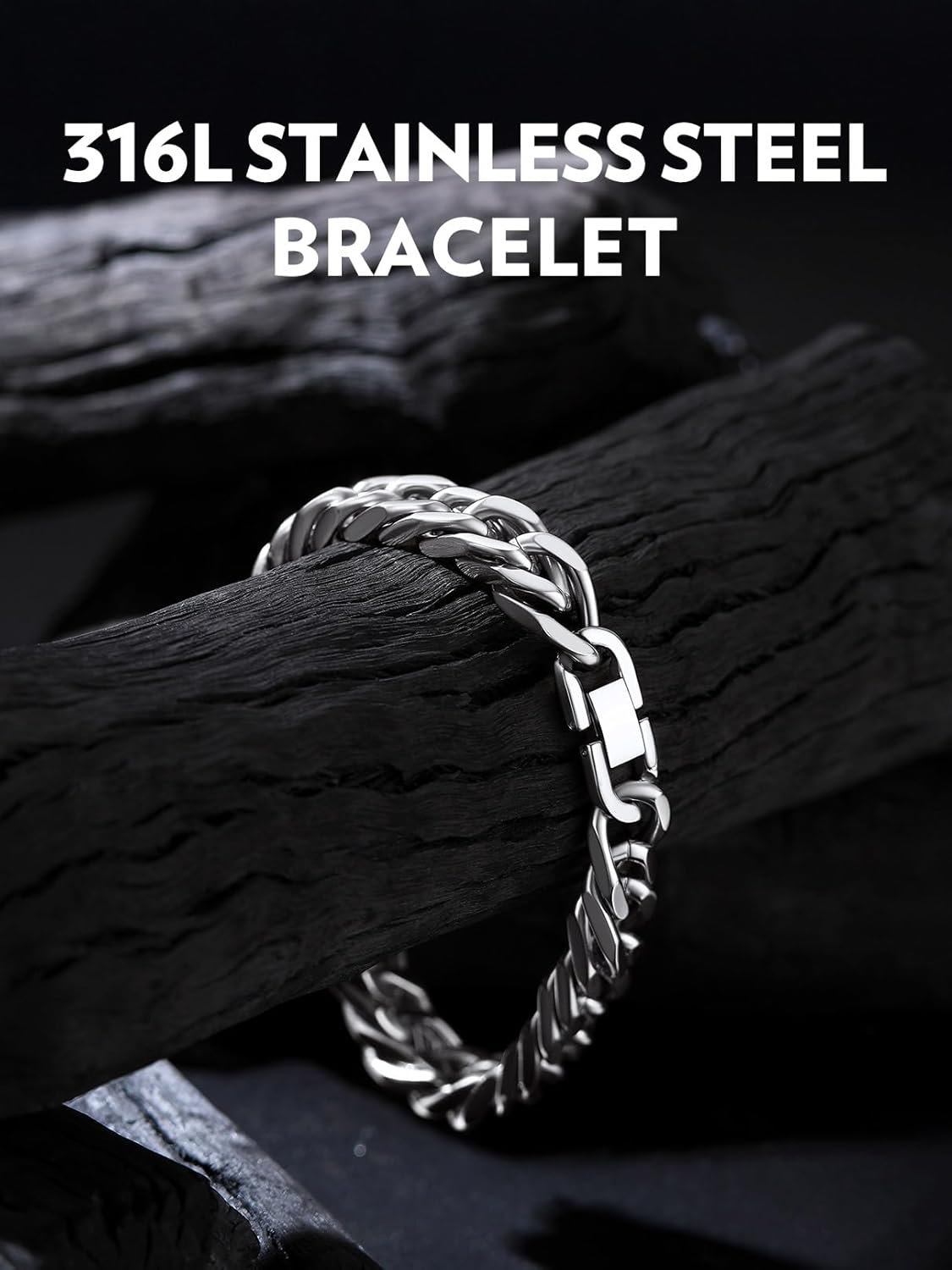 Bandmax Cuban Chain Bracelets for Men Women, Stainless Steel/Black/Gold Plated Hip Hop Chunky Miami Curb Link Wristlet Bracelet Gift for Son Grandson Husband Father - Image 2