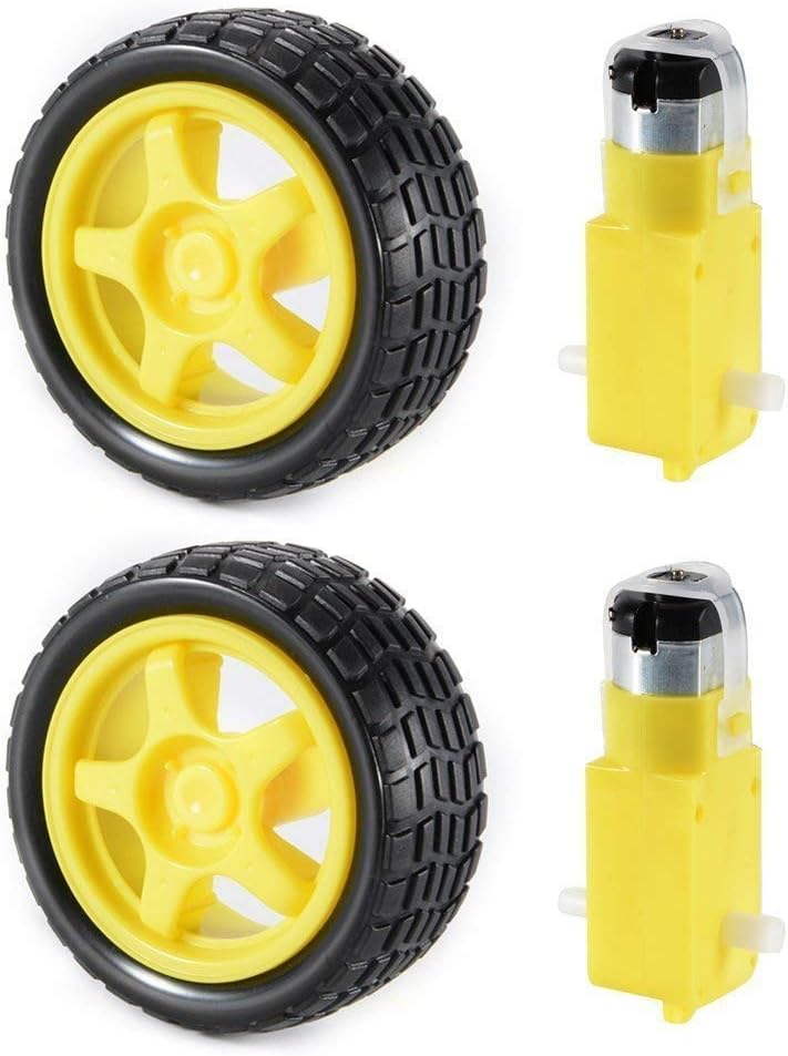 2 Sets DC Gear Motor and Tire Wheel for DC 3V-6V Arduino Smart Car Robot Projects (Yellow)