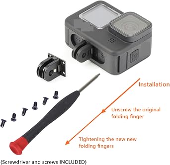 Replacement Folding Fingers for Gopro, Magnetic Folding Mounting Base Adapter with Standard 1/4 Tripod Connector Port, Compatible with Gopro 12/11/10/9/8/Black/Max/Mini