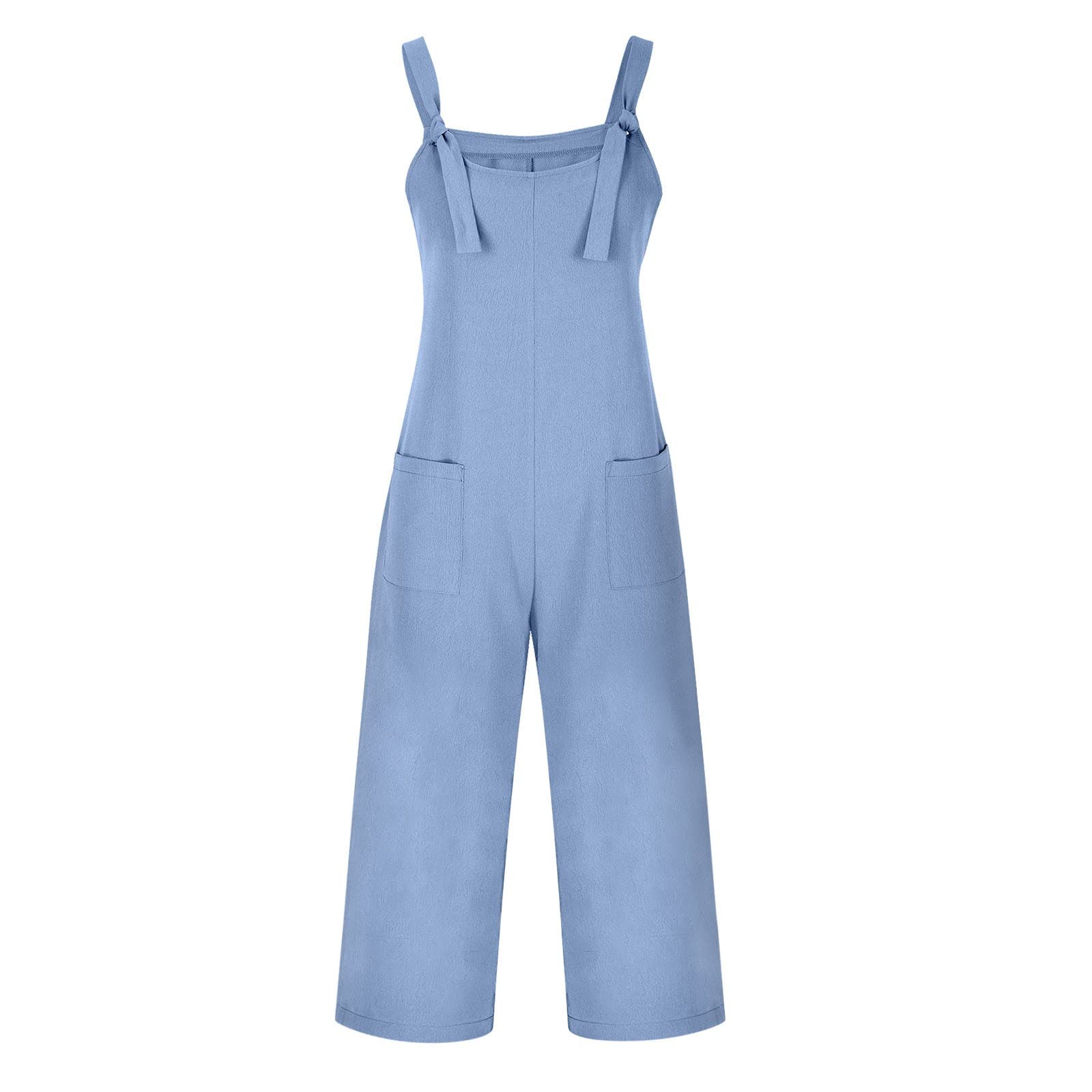 Combinaison Pantalon Femme Chic Et Élégant Jumpsuit Droit Fluide D'été sans Manches Couleur Unie Slim Combipantalon Rompers avec Poches Décontractée Playsuit Pantalon Large Combinaison de Travail Fem
