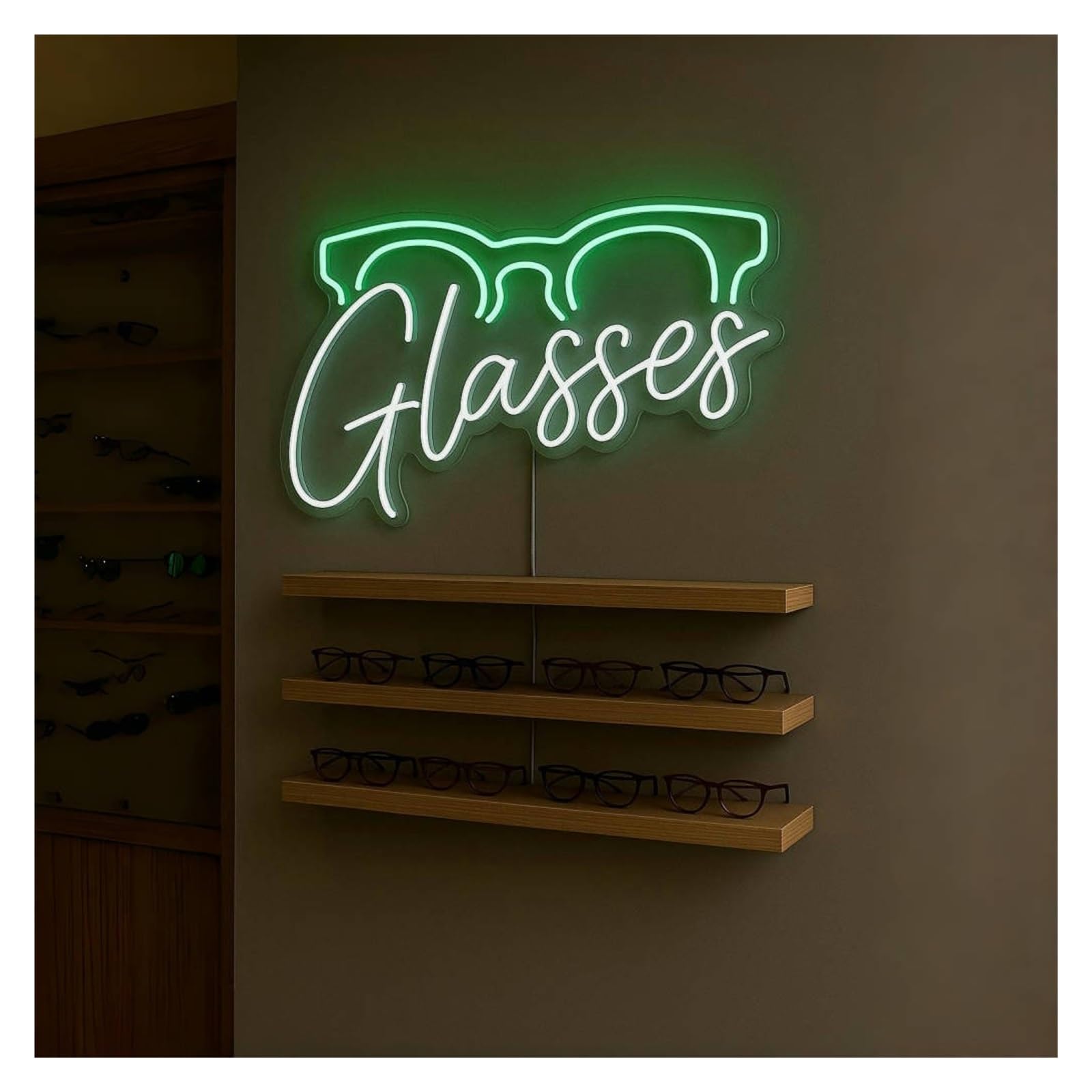 RONGCH Hanging Art Signs Glasses Neon Sign, Suitable for Eyewear Store Display Decor with Dimmable 53cm(E)