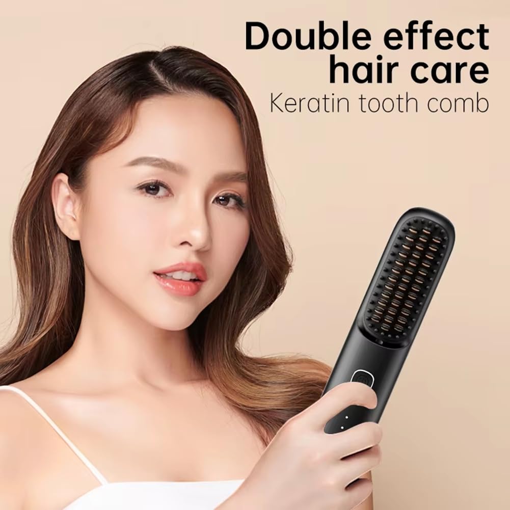 Redresseur de Cheveux à Ions Négatifs, Peigne de Lissage Portable, Fer à Boucler, Lisseur de Cheveux Noir