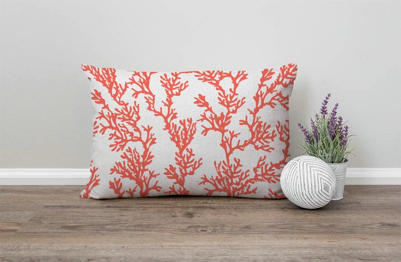 Solekla Tropical Pattern with Corals Waist Lumbar Cotton Linen Throw Pillow case Cushion Cover for Sofa Home Decorative Oblong 12x20 Inches - Image 4