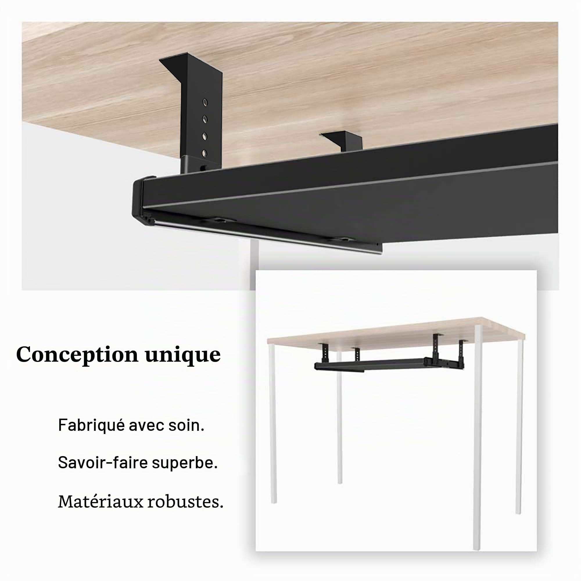 FRMSAET Heavy Duty 305/355/405/455 mm d'épaisseur Construction en acier Clavier Tiroir Coulisses Plateau Armoire Meubles Quincaillerie Rails (455 mm, Noir) | Glissières de montage en métal robuste pour tiroir d'armoire, tiroir à clavier, tiroir à outils a