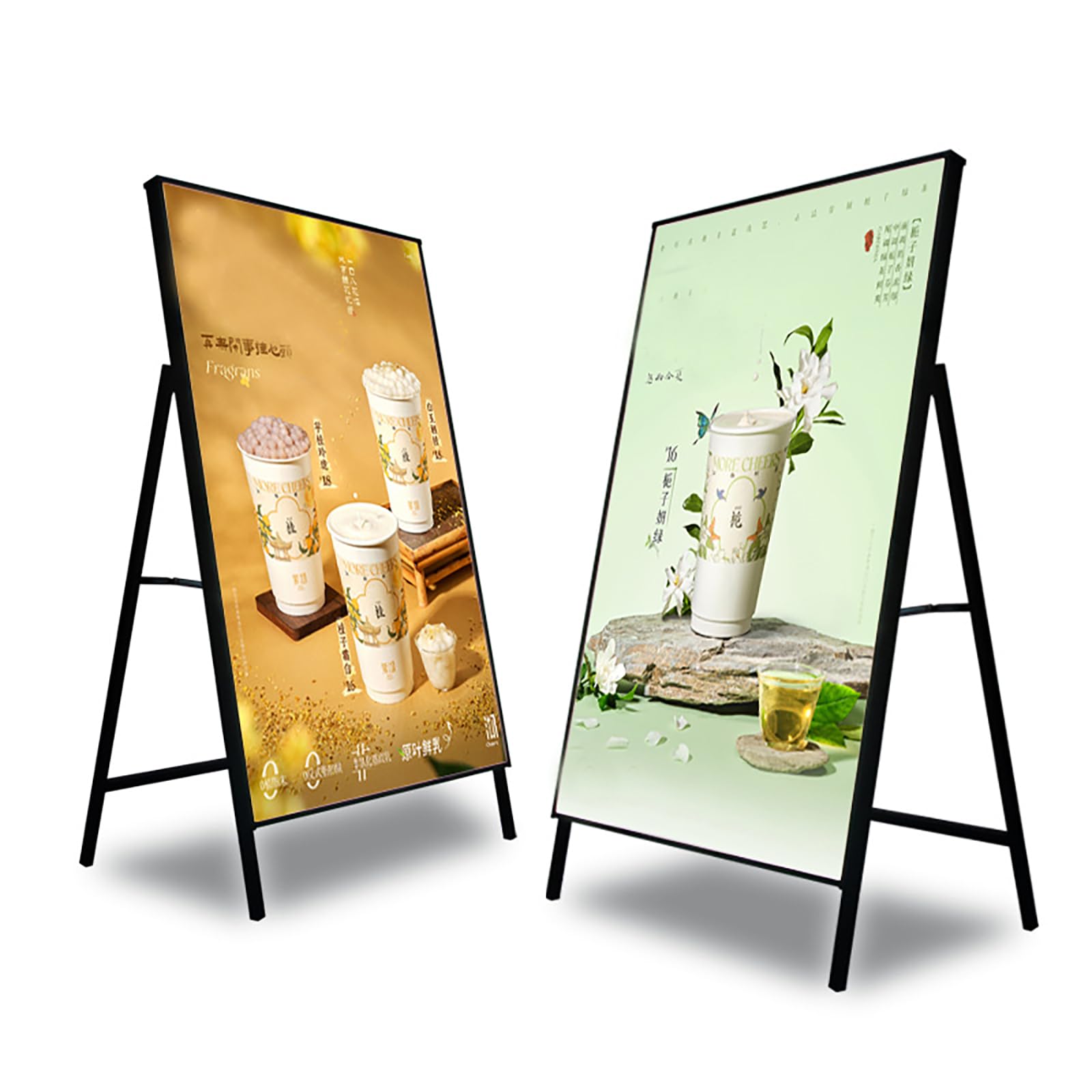 Tabellone luminoso a LED con menu retroilluminato, espositore pieghevole, espositore per poster da pavimento, espositore per poster illuminato a LED su un solo lato con cornice pubblicitaria (80 * 1