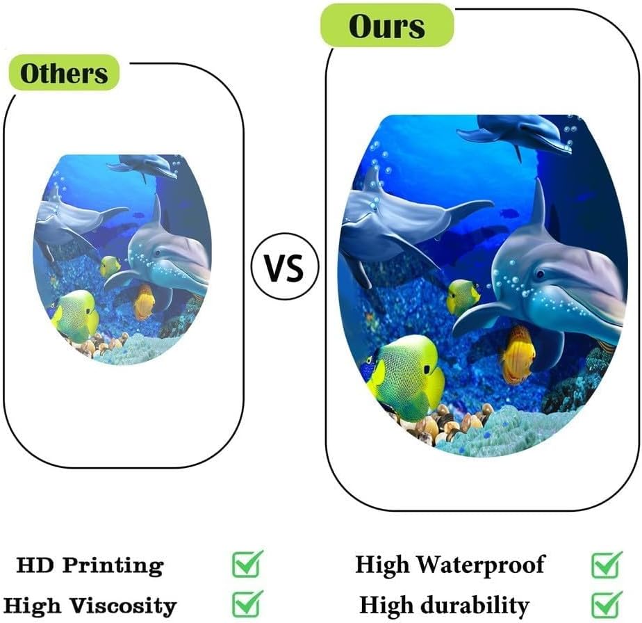 Underwater Marine Life Toilet Stickers Set 4pcs PVC Decals with Turtles, and Dolphins for Your For Bathroom Decoration Needs