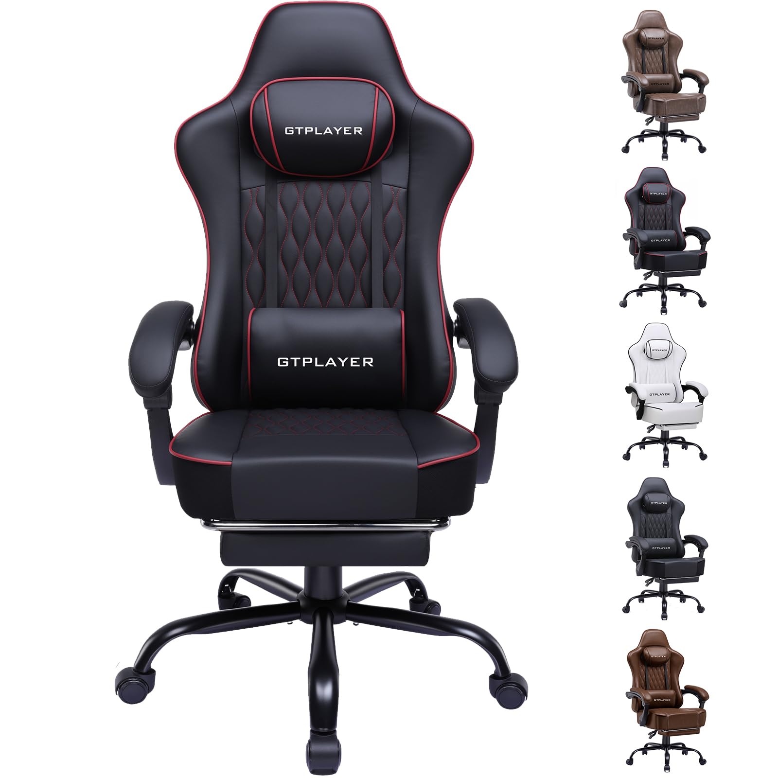 GTPLAYER Gaming Stuhl, Bürostuhl, Ergonomischer PC Stuhl, Höhenverstellbarer Drehstuhl,Armlehnen mit Synchronmechanik, Lendenkissen, Kopfkissen, bis 150 kg Belastbarkeit, Kunstleder