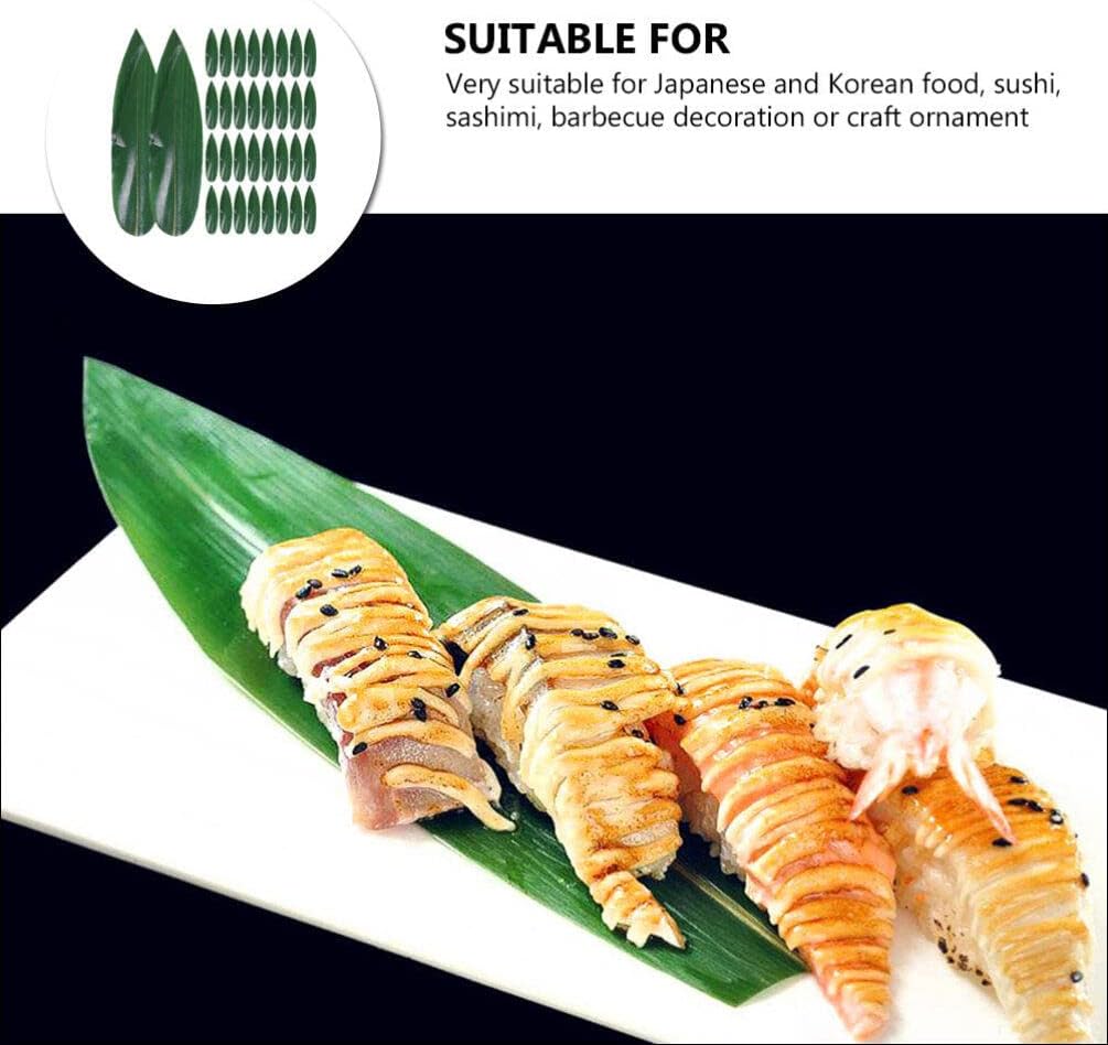 ABOOFAN Sushi Grass Divider 100pcs Sushi Bamboo Leaf Bento Box Food Divider Sushi Baran Sashimi Plate Decoration Leaves Mat Sushi Tray Boat Restaurant Supplies 18cm