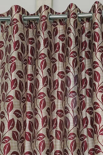 Image of Exporthub 2 Pieces Fancy Design Maroon Flowers Leaf Heavy Quality Polyester Eyelet Long Door Curtains -Length 9 Feet (EHSPR782 94)