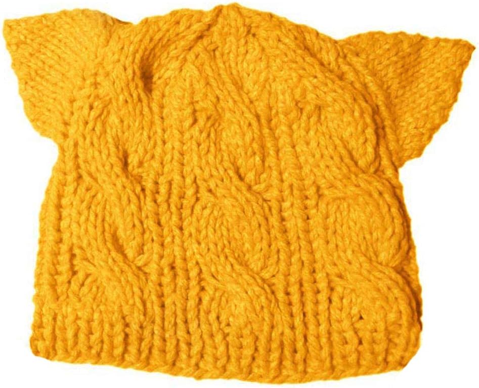 BIBITIME 6 PCS Handmade Knitted Ears Beanie Pussycat Hat Women March Rights Caps (Yellow,Green,Dark Coffee/Grey,White,Peacock Blue, Fit Average Adult)