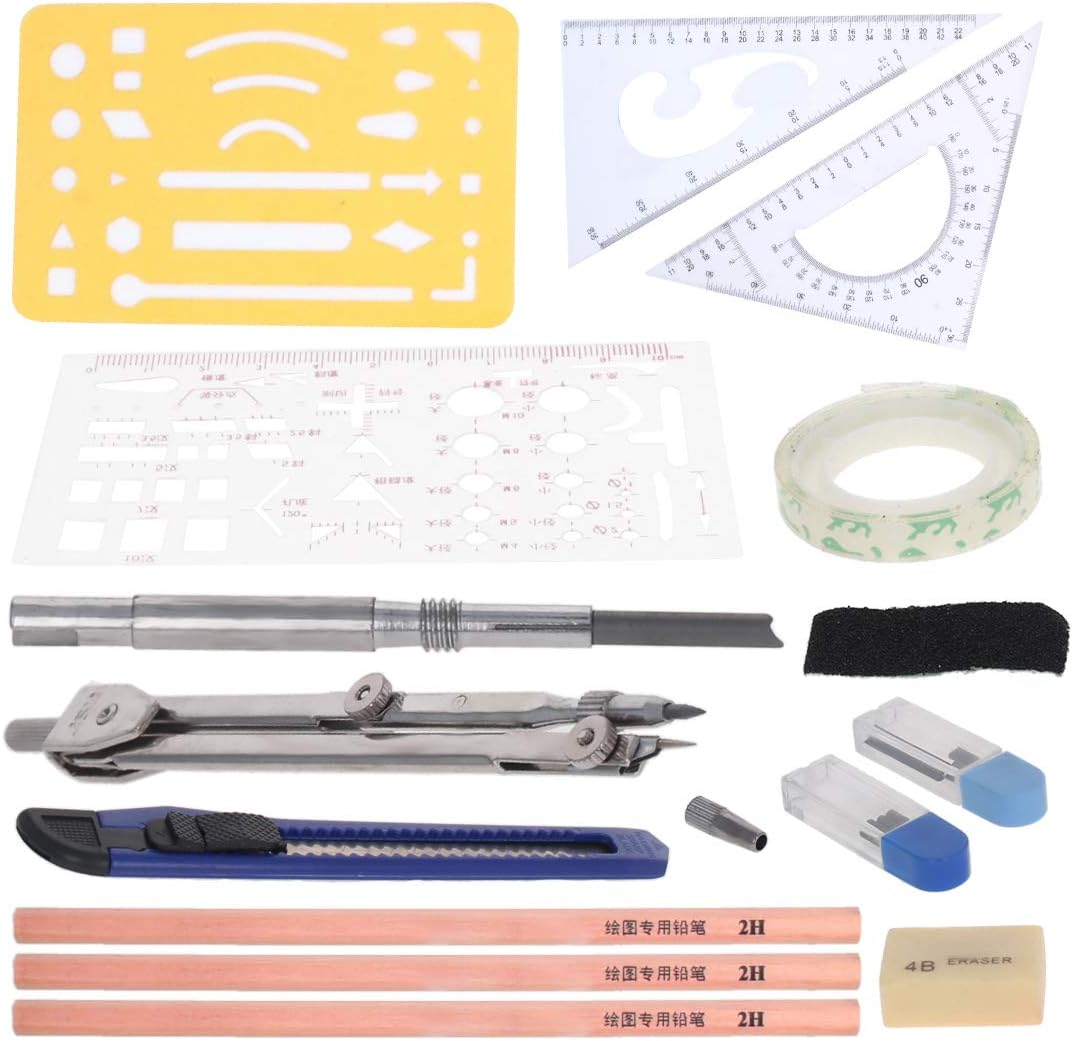 Utoolmart Geometry Compass Set with Pencil Eraser Compass Ruler Tape for Drawing Engineering Drafting Building Office Supplies
