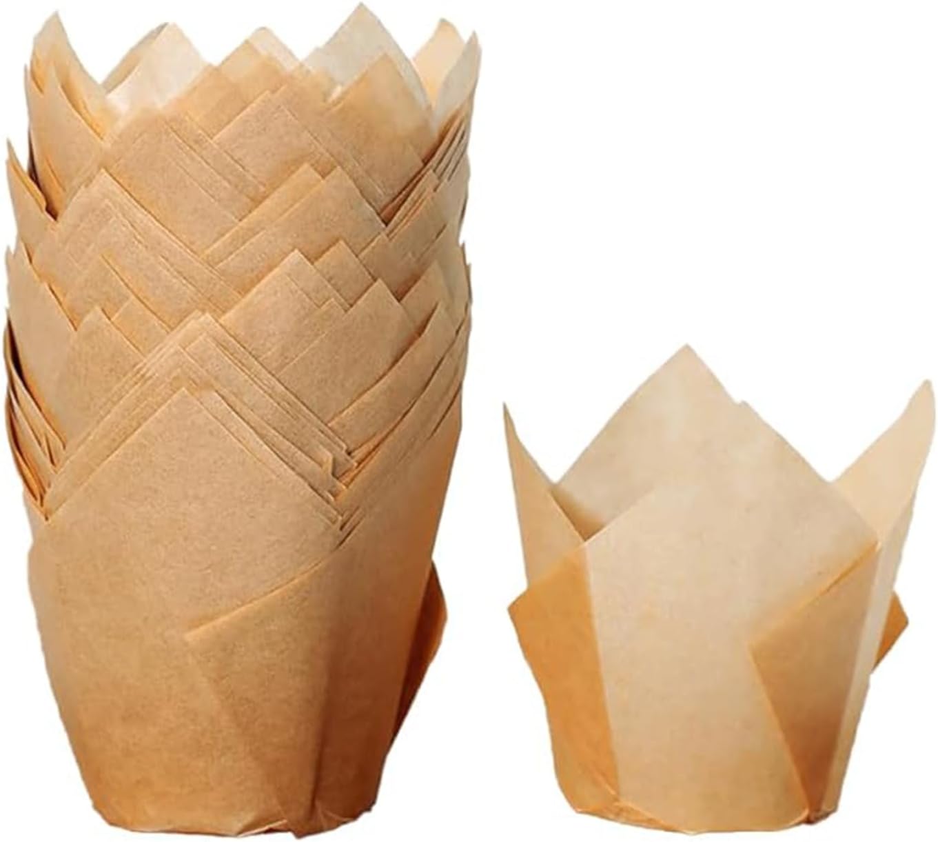 100Pcs Natural Tulip Cupcake Liners – Premium Muffin Baking Cups/Wrappers, Christmas & Special Occasion (Wedding/Birthday/Anniversary) Baking Holders