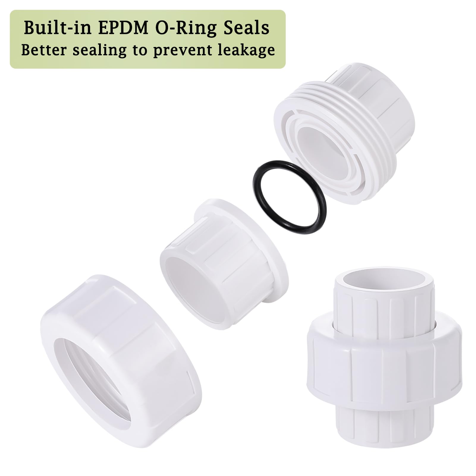 Conector de tubería de unión de PVC de 1 pulgada, adaptador de acoplamiento de unión deslizante de PVC de 1 pulgada (enchufe x enchufe), horario 40, junta tórica EPDM, blanco, paquete de 4