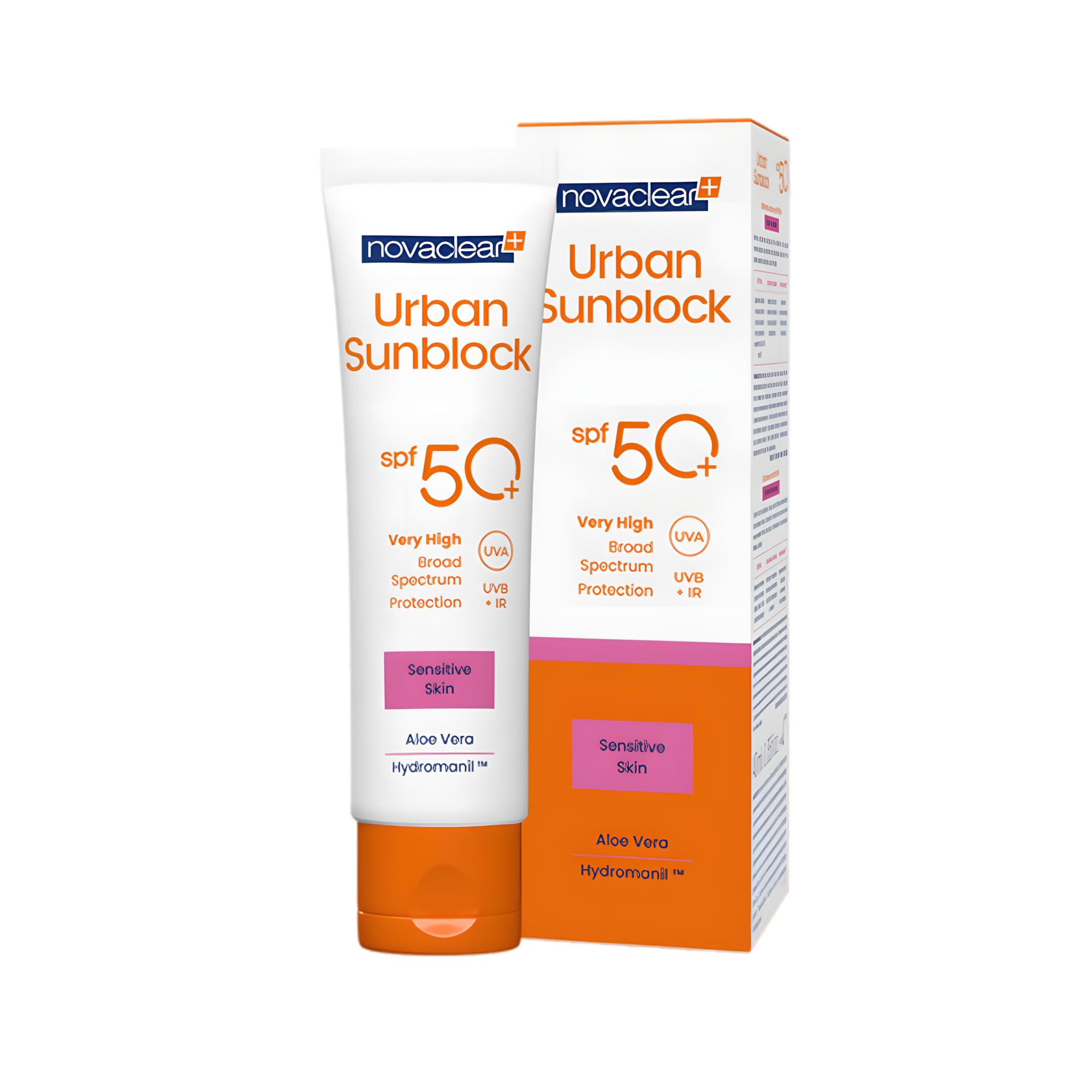 Urban Sunblock SPF 50+ for Sensitive Skin – Broad Spectrum UV Protection Sunscreen with Aloe Vera & Hydromanil™ – No White Cast – Fragrance-Free, Soothing & Fast-Absorbing – 40ml