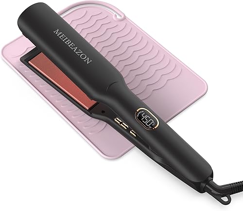 Plancha plana para el cabello  Placa de cerámica de 1.7 pulgadas de ancho con tecnología iónica negativa, control digital de temperatura y doble
