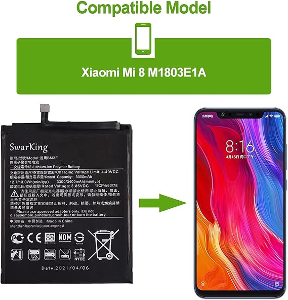 Replacement Battery Compatible with BM3E Xiaomi Mi 8 M1803E1A with Toolkit