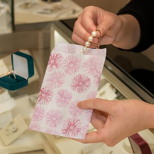 Miniatura 6 de 888 Display USA, Inc 200 bolsas de regalo de papel de flores de 5 "x 7", bolsas de mano de ventas de compras, color blanco con diseño de flores
