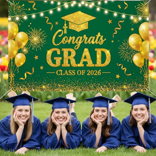 Fondo para graduación color verde y oro de 71×43 pulgadas miniatura 6