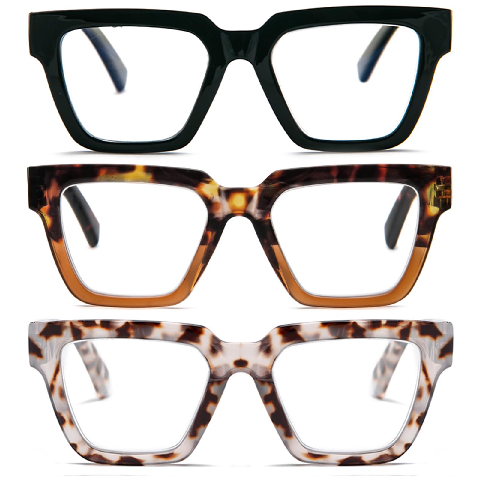 KoKoBin 6 Pack Oprah Style Reading Glasses for Women， Oversize Square Frame Blue Light Blocking Comfortable Readers