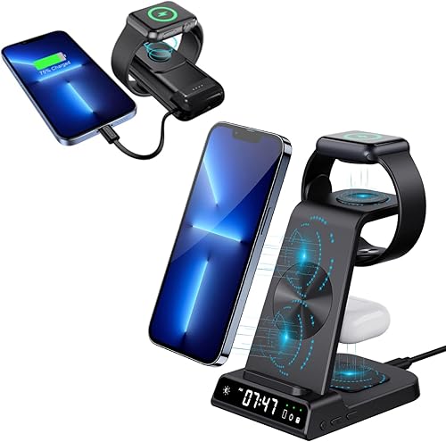 Cargador inalámbrico para iPhone, estación de carga 3 en 1, reloj digital para iPhone 13 12 Pro Max, cargador USB C de 100 W, cargador portátil para