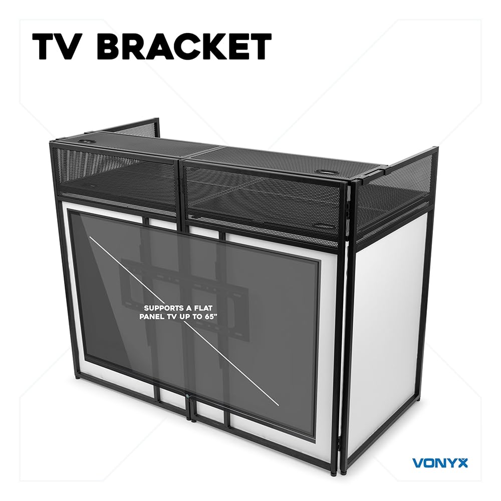 VONYX DB6 Pro Cabina DJ con Supporto TV 25 kg Schermo 65" Lycra Bianco Nero Borsa Trasporto