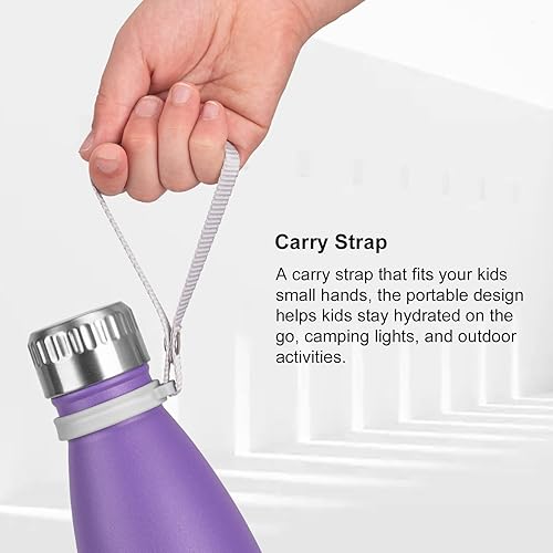 Miniatura 4 de koodee Botella de agua de acero inoxidable de 12 onzas con aislamiento al vacío, forma de cola, botellas de agua de metal a prueba de fugas (morado)