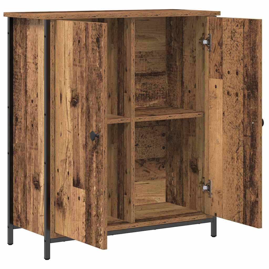 Kredens stare drewno, 70 x 30 x 80 cm, materiał drewnopochodny z 2 drzwiami, czarny stalowy uchwyt, nowoczesny prostokątny kształt, trwały, idealny do jadalni, salonu, korytarza, biura