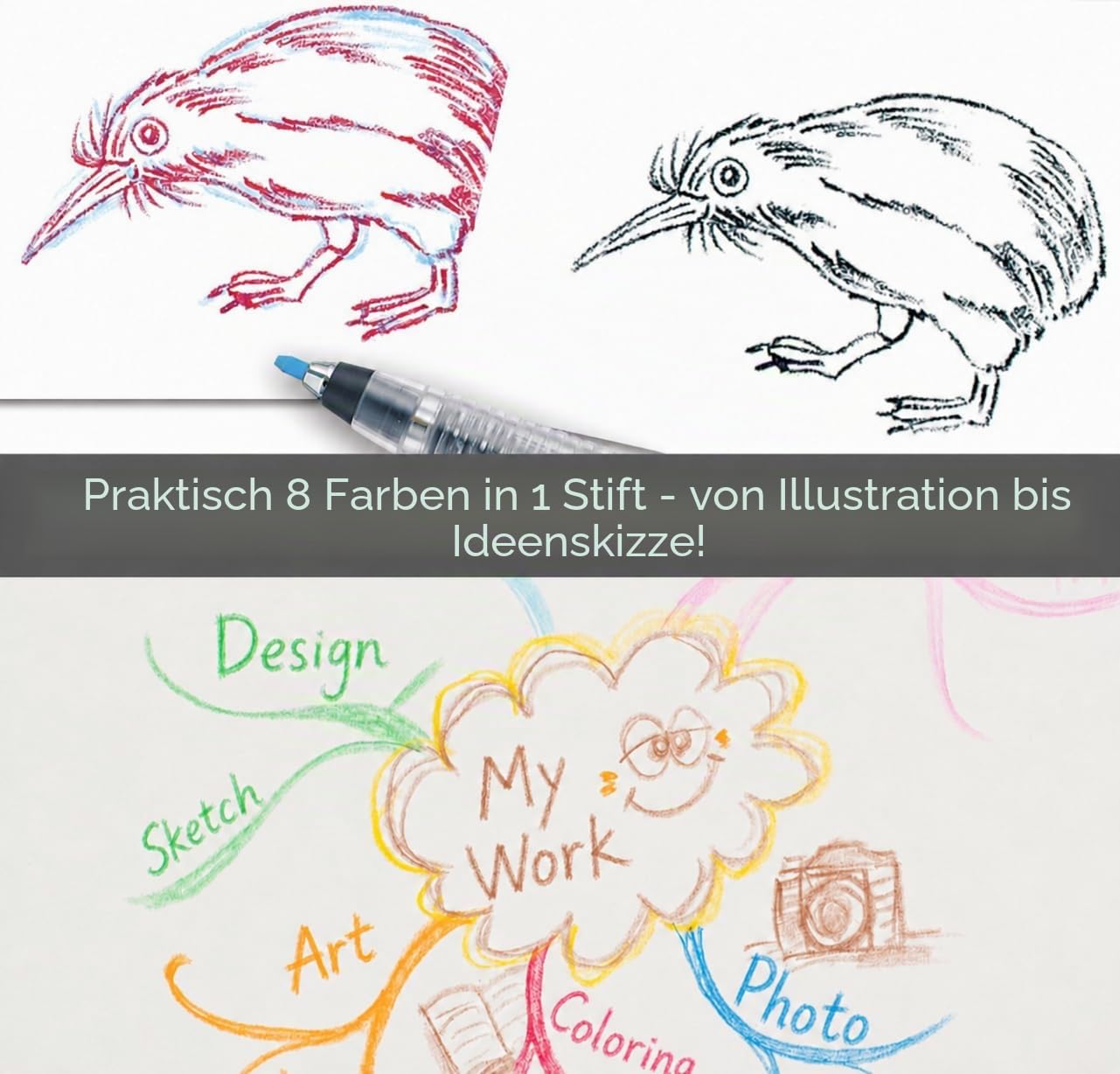Pentel XPH802ST Druckbleistift mit 8 farbigen Minen, 8 Farben mit Nachfüllset