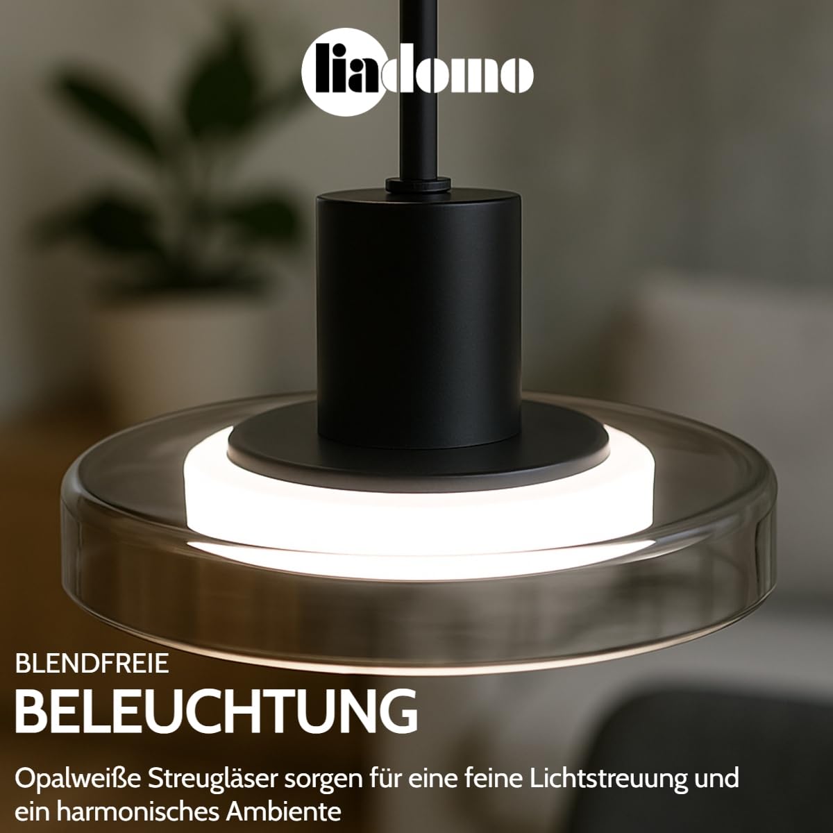 Pendelleuchte Volos, Glas Hängelampe 3-flammig, LED, dimmbar | modernes Design, Esstischlampe, höhenverstellbar, 110 cm Länge, Schwarz, Fernbedienung, 3000-6000K, Nachtlicht, Timerfunktion