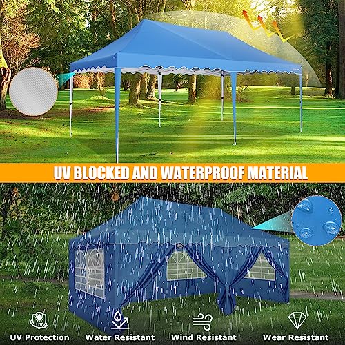 HOTEEL-10×20-Pop-Up-Canopy-Tent-for-Parties-Easy-Setup-Canopy-Tent-for-Backyard-Waterproof-Outdoor-Gazebo-for-Wedding-Event-Patio-Outside-Instant-Vendor-Tent-with-4-Sandbags-Rolling-Bag-Blue HOTEEL 10×20 Pop Up Canopy Tent for Parties Easy Setup Canopy Tent for Backyard Waterproof Outdoor Gazebo for Wedding Event Patio Outside Instant Vendor Tent with 4 Sandbags Rolling Bag Blue