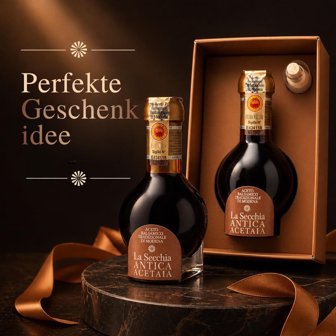 La Secchia - "Extra Vecchio", Traditioneller Balsamico-Essig aus Modena DOP, Mindestens 25 Jahre Alt - Flasche zu 100 ml mit Hülle Dosierer Geschenkbox, Handgefertigt in Italien