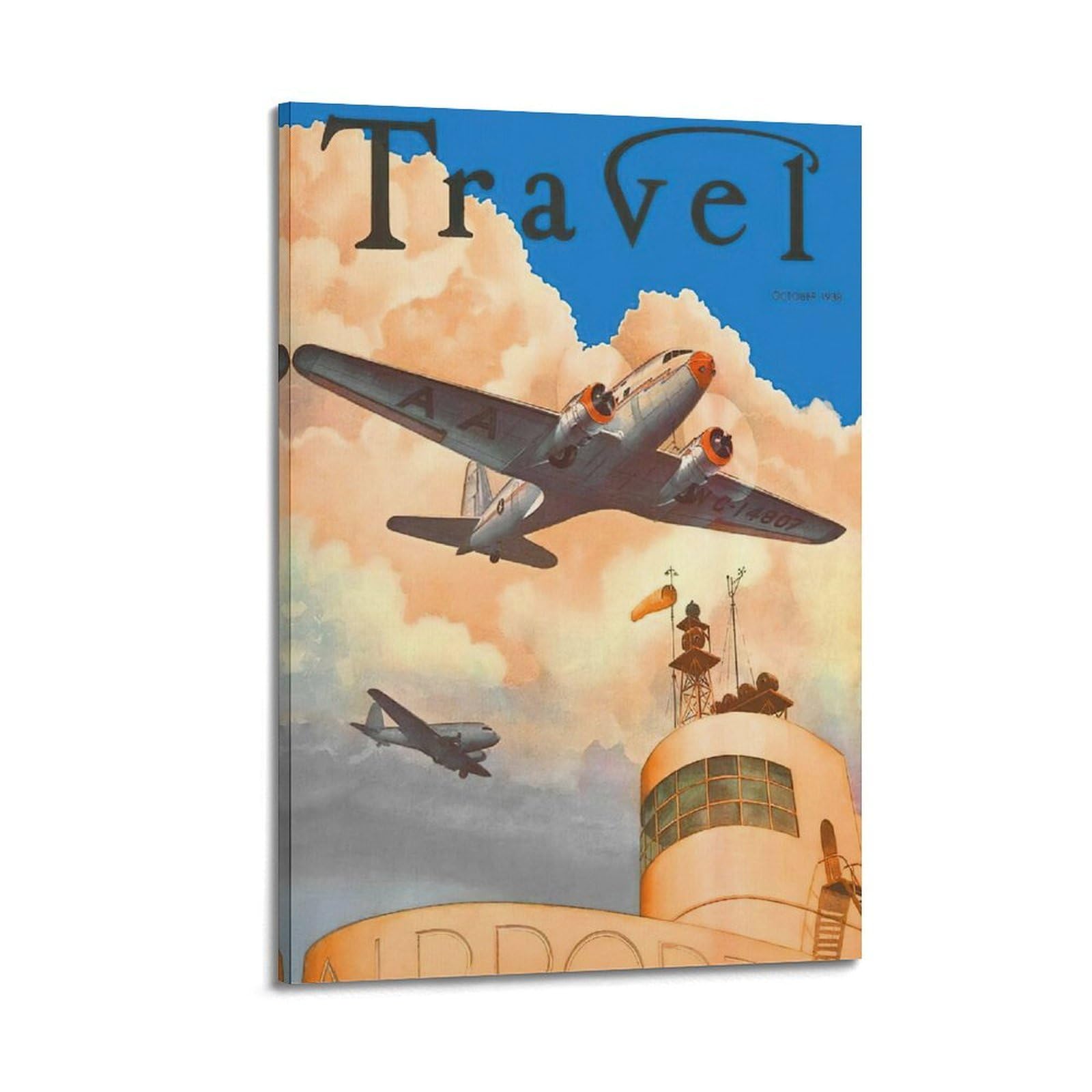 DLJGDS Vintage Poster Airplane Travel 1938 Decorative Painting Canvas Wall Posters And Modern Family Bedroom Decor 12x18inch(30x45cm)